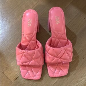 Zara Pink Quilted Block Heel Mules